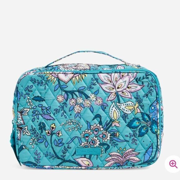 Vera Bradley Factory Style Large Blush and Brush Makeup Case Peacock Garden NWT - Picture 1 of 6